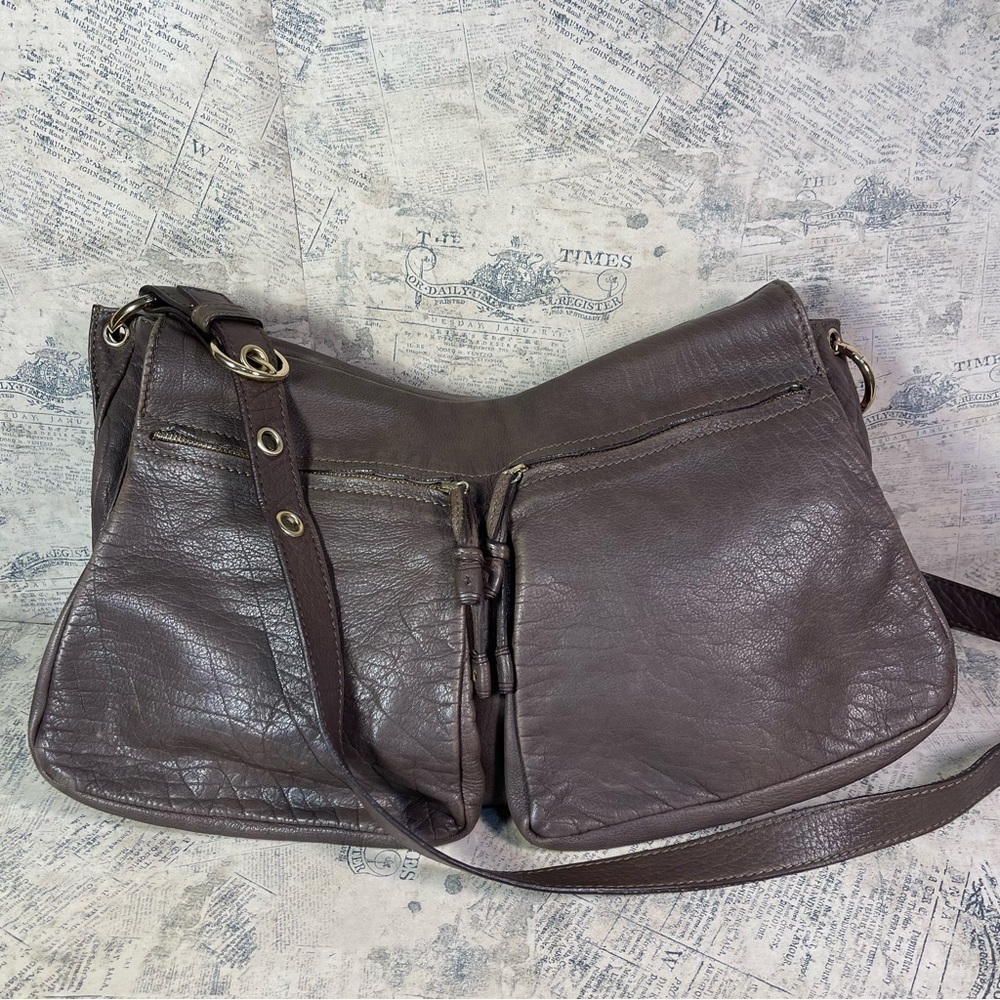Rabeanco Genuine Leather Saddle Shoulder Bag Brown Multi Pocket Designer Purse